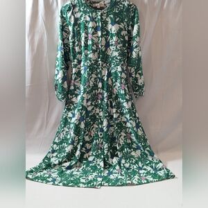 LOFT Green Floral Long Sleeve Dress
